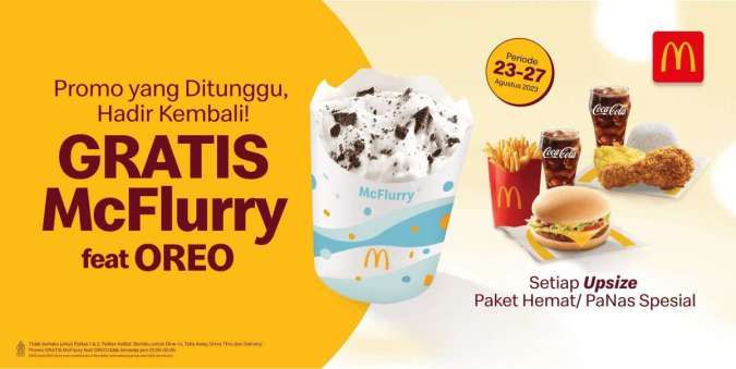 Promo McD Terbaru 23-27 Agustus 2023, Upsize Paket PaNas Gratis McFlurry Oreo