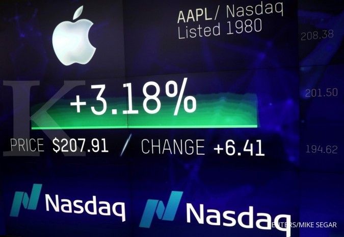 Dow Jones turun tipis, Apple moncer masuk ambang US$ 1 triliun market cap