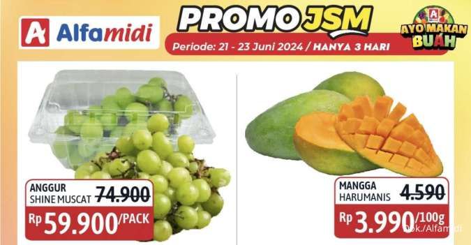 Promo JSM Alfamidi Periode 21-23 Juni 2024, Keju-Anggur Shine Muscat Harga Spesial!