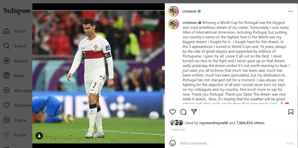 Cristiano Ronaldo : Mimpi Portugal Juara Piala Dunia 2022 Telah Berakhir Kemarin