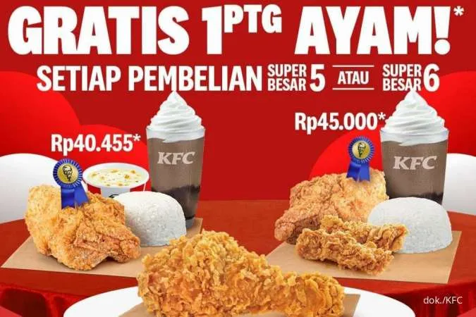 Promo KFC Spesial Kemerdekaan Agustus 2022, Gratis 1 Ayam Tiap Beli Paket Super Besar
