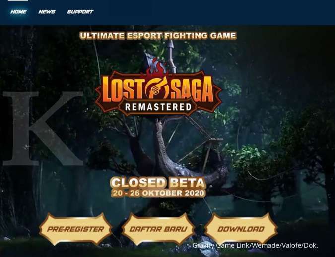 Tampilan download Lost Saga Remastered di situs resminya