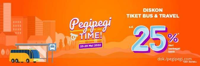 Promo PegiPegi Time 23-29 Mei 2022, Diskon Tiket Bus & Travel s.d 25% Berbagai Bank
