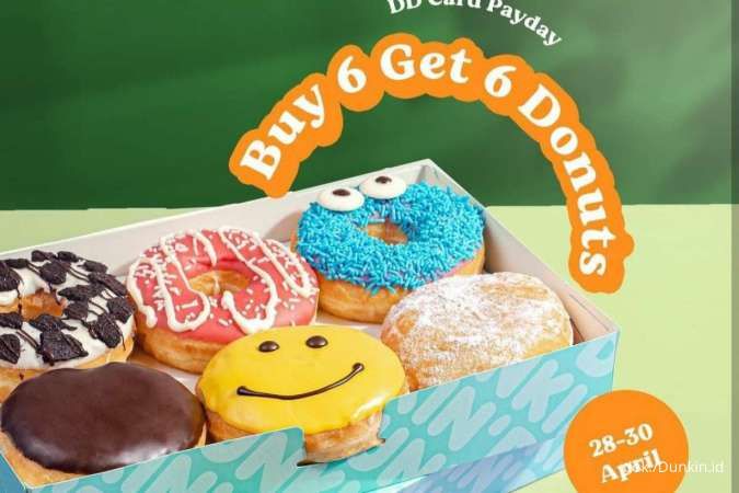 Promo Dunkin 28-30 April 2023, DD Card Payday Beli 6 Gratis 6 Donut Bayar Rp 75.000