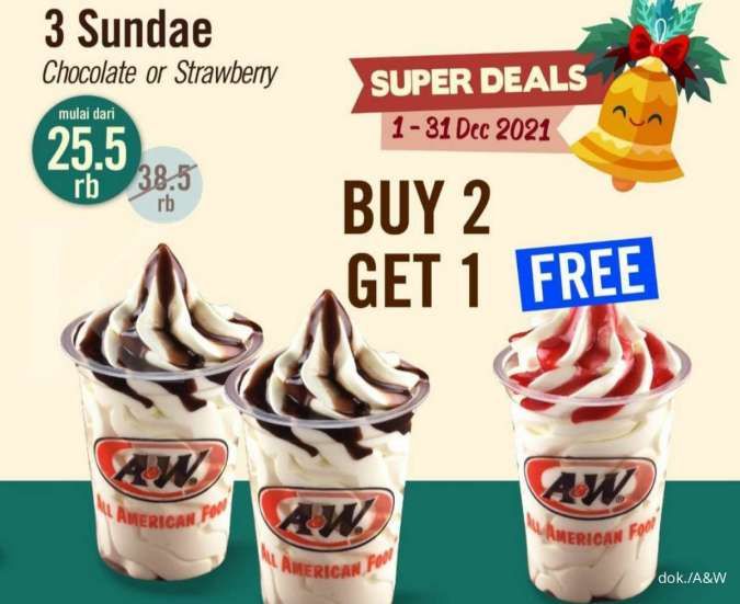 Promo A&W Desember 2021, Buy 2 Get 1 Free Sundae Cuma Rp 25.500