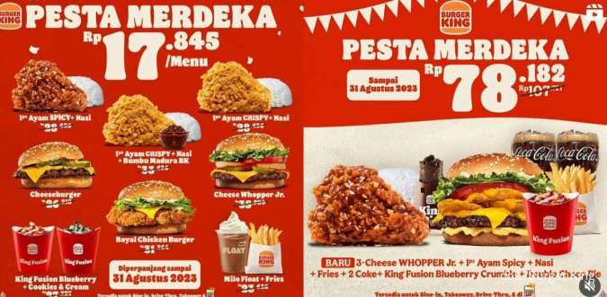 Promo Burger King Pesta Merdeka Serba Rp 17.845 Diperpanjang sampai 31 Agustus 2023