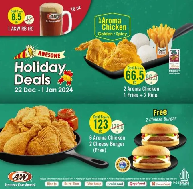 Promo AW Restoran Holiday Deals sampai 1 Januari 2024