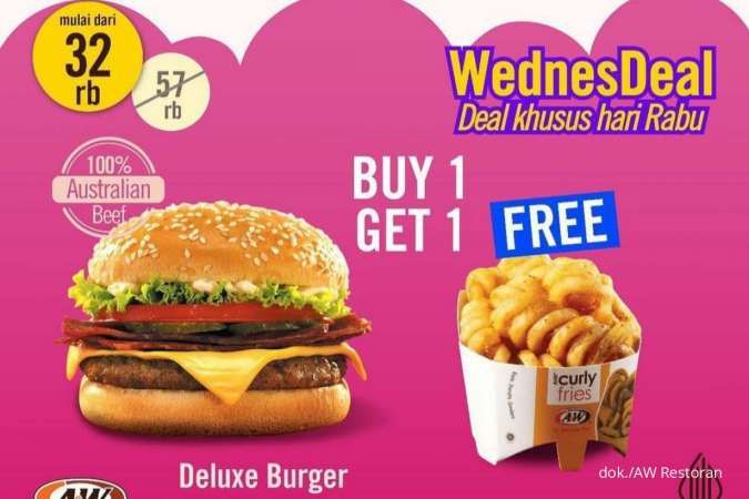 Promo AW Restoran 1 Februari 2023, Beli Burger Super WednesDeal Gratis Curly Fries