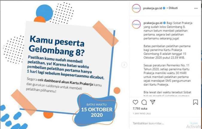 Batas waktu pemilihan pelatihan Prakerja gelombang 8