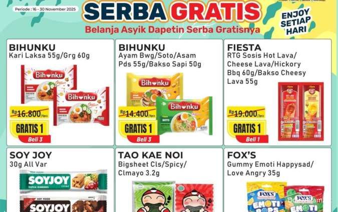 Promo Alfamart Serba Gratis 16-30 November 2025, Beli 1 Gratis 1 dan Beli 2 Gratis 1