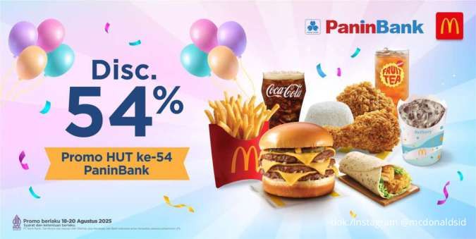 Promo McD HUT PaninBank ke-54 18-20 Agustus, Nikmati Ragam Menu Favorit Diskon 54%