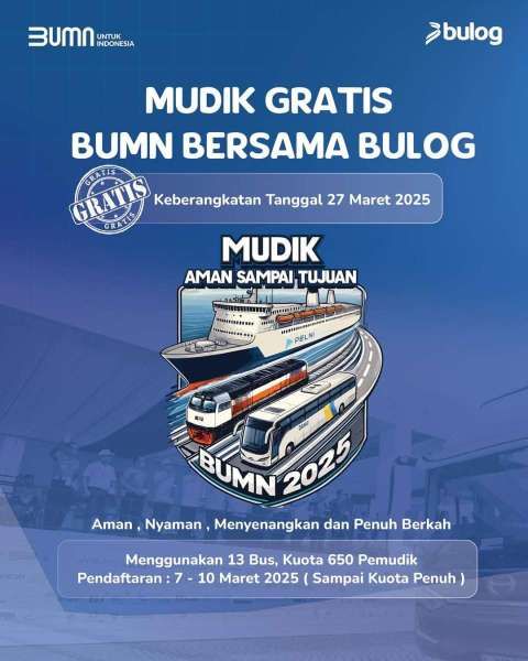 Mudik Gratis BUMN Bersama Bulog 2025