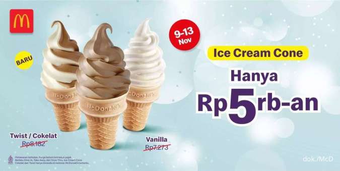 HOT Promo 11.11 McD Edisi 8-13 November 2023, Ice Cream Cone Rp 5.000