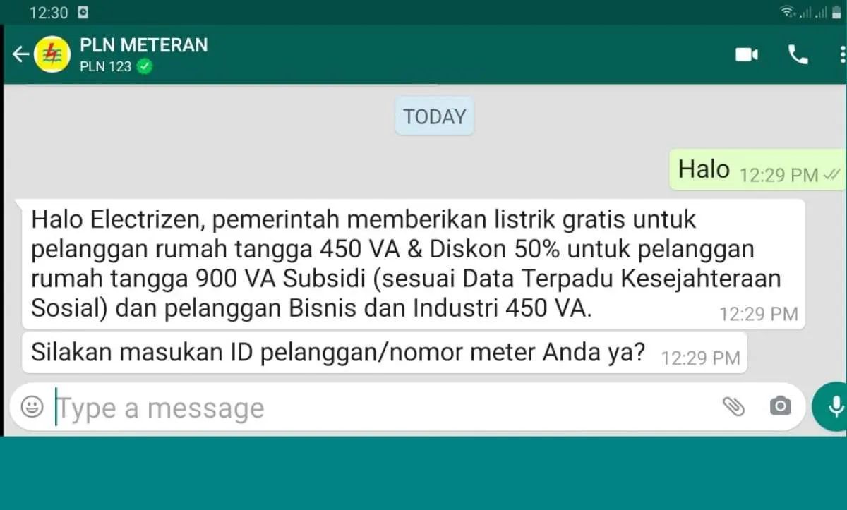 Token listrik gratis PLN bulan Juni bisa didapat lewat WhatsApp 08122123123