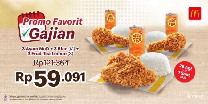 Promo McD Paket Favorit 3 Ayam, 3 Nasi, 3 Lemon Tea Rp 59.091 s.d 1 September