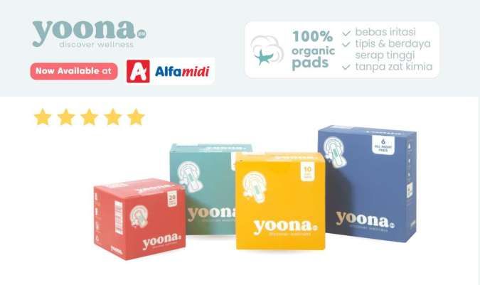 Pembalut organik Yoona tersedia di Alfamidi.