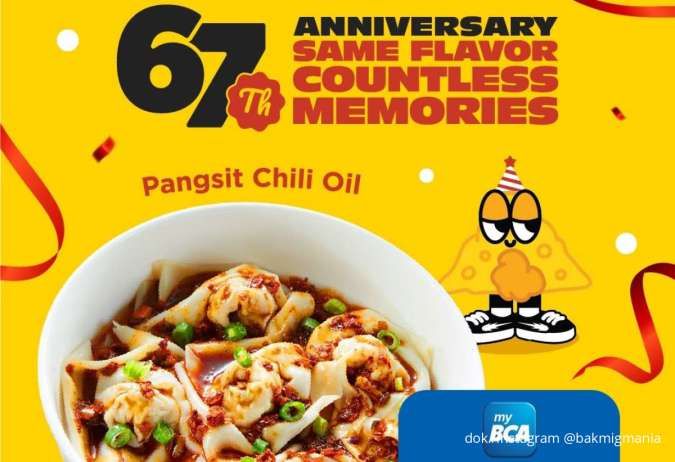 Promo Anniversary ke-67 Bakmi GM x BCA, Ini Cara Dapat Pangsit Chili Oil Murah