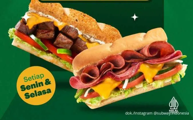 3 Promo Subway Spesial Hari Senin dan Selasa, 2 Sandwich Favorit Cuma Rp 50.000-an