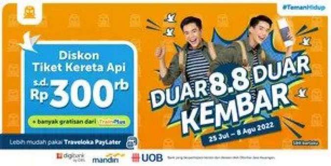 Ada Promo Traveloka 8.8! Diskon Tiket Kereta Api hingga Rp 300.000 Gratis TrainPlus