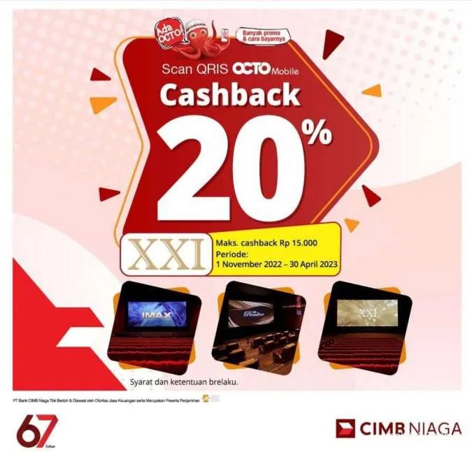 Promo Cinema XXI cashback 20% via Octo Mobile
