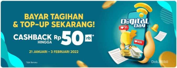 Promo Blibli Digital Day, Top-Up dan Bayar Tagihan Cashback Rp 50.000