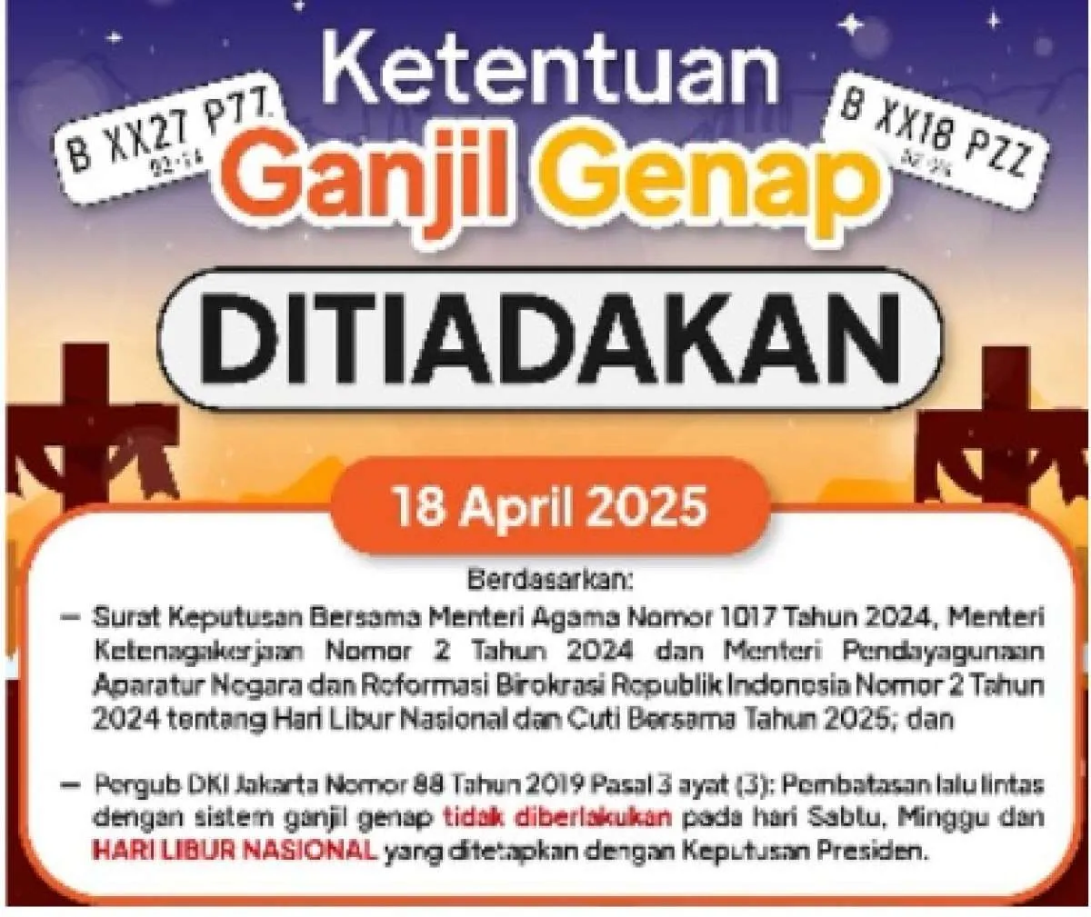 Ganjil Genap Jakarta Hari Ini Berlaku atau Tidak? (18 April 2025) 