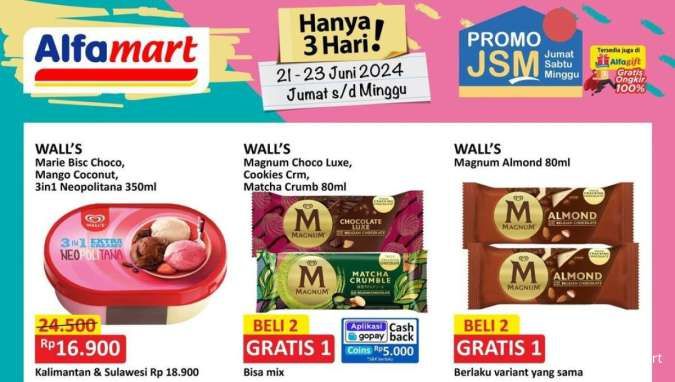 Promo JSM Alfamart Periode 21-23 Juni 2024, Es Krim Magnum Beli 2 Gratis 1!