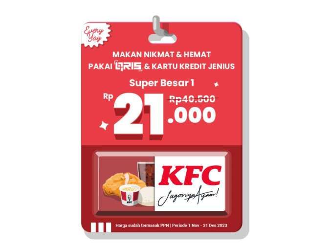 Promo KFC Akhir Tahun 2023, Ayam Super Besar 1 Rp 21.000 Pakai Jenius