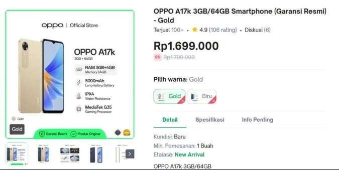 Harga OPPO A17k