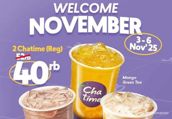 Promo Chatime Welcome November 2 Minuman Cuma Rp 40K, sampai 6 November Saja