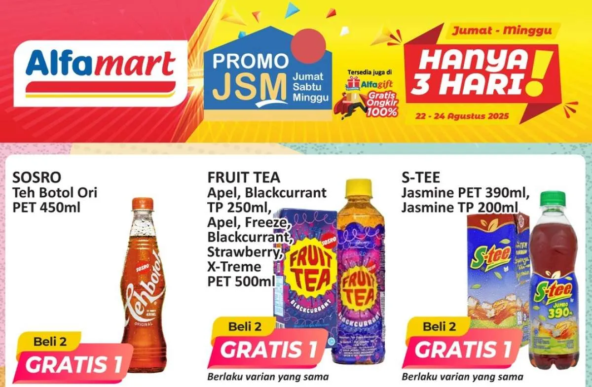 Promo JSM Alfamart Periode 22-24 Agustus 2025, Beli 2 Gratis 1 Aneka Minuman