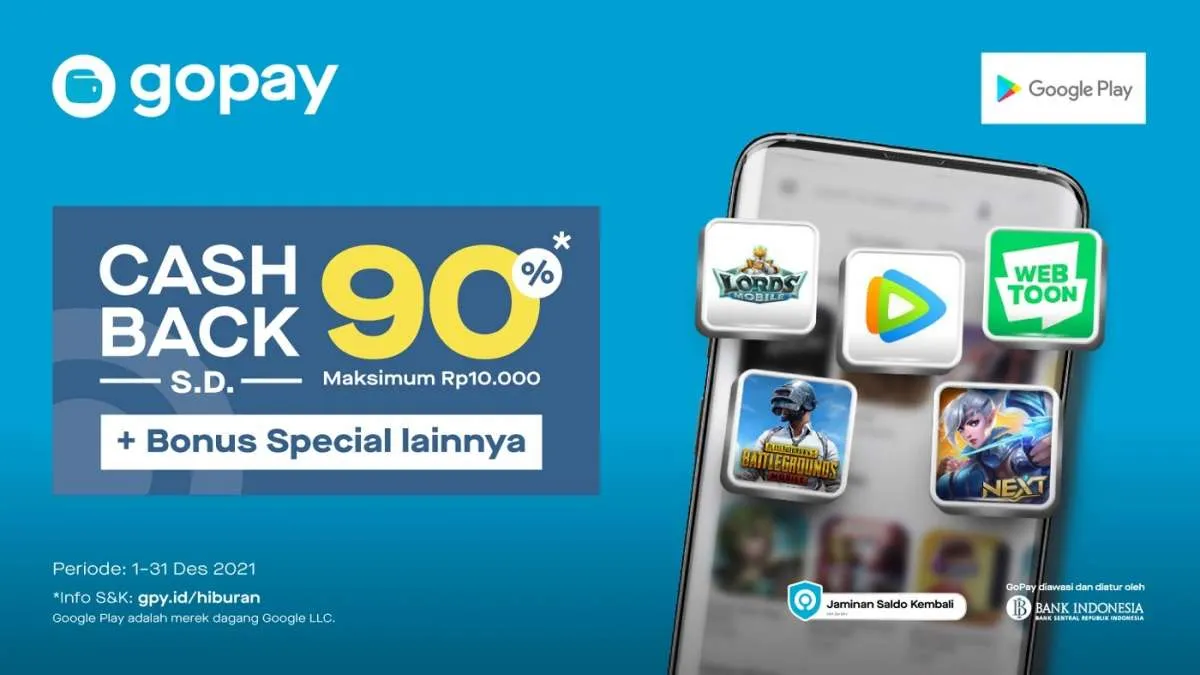 Promo top up game online bayar pakai GoPay cashback s.d. 90% periode Desember 2021 