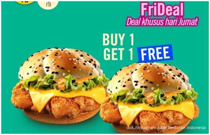 Promo A&W FriDeal Tiap Jumat, Buy 1 Get 1 Free Spicy Jumbo Chicken Sandwich