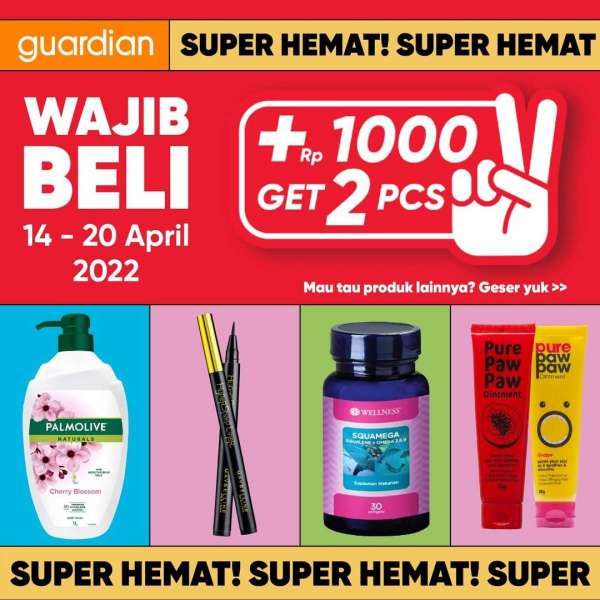 Katalog Promo Guardian +1000 Get 2 Pcs Periode 14-20 April 2022