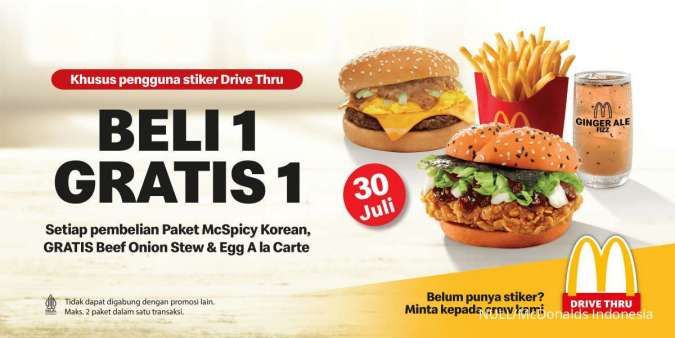Promo McD Khusus 30 Juli 2022, Beli 1 Gratis 1 McSpicy Korean Pakai Stiker Drive Thru