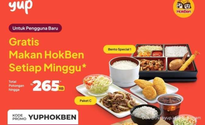 Promo HokBen dengan Yup Januari 2025, Gratis Makan Setiap Minggu untuk Pengguna Baru