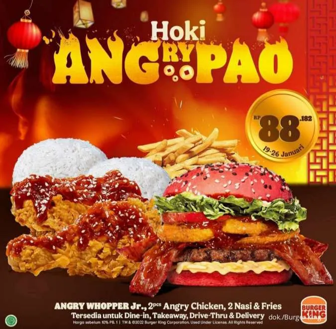 Paket Hoki Angry Angpao pada Promo Burger King Imlek 2023 