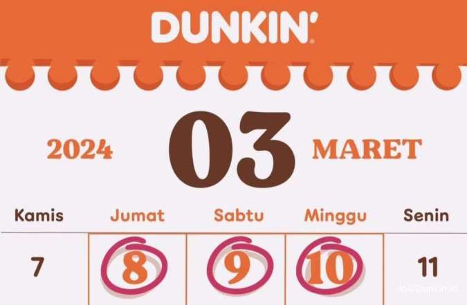 Promo Dunkin 8, 9, 10 Maret 2024, Beli 6 Gratis 6 Donut Classics untuk Umum