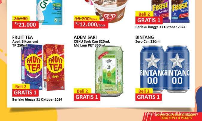 Promo Alfamart Gantung di Akhir Oktober 2024, Fruit Tea & Pristine Beli 2 Gratis 1