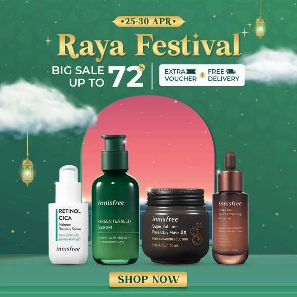 Promo Innisfree Raya Festival, Aneka Skincare Korea Diskon s/d 72% & Beli 1 Gratis 1