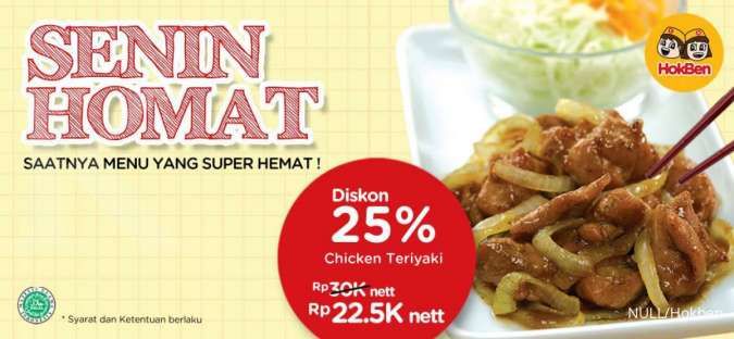 Promo Hokben Senin Homat, Chicken Teriyaki Diskon 25% Cuma Bayar Rp 22.500