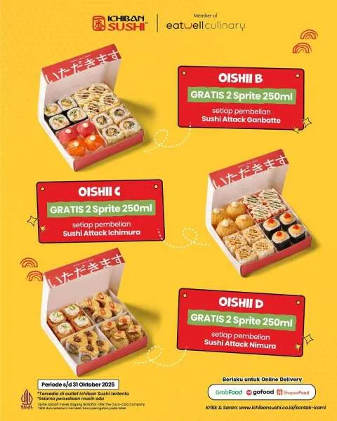 Promo Ichiban Sushi Oishii Combo Gratis Sprite