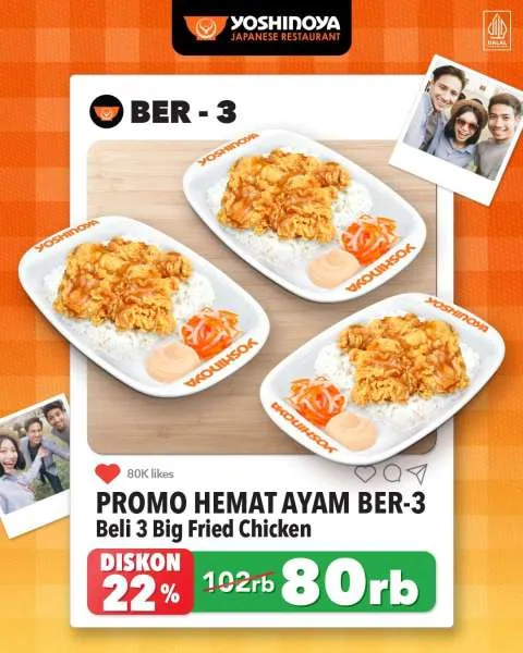 Promo Yoshinoya Makan Ber-3 Diskon 22%