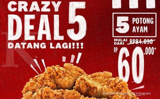 Crazy deal dari KFC periode 23-24 Agustus 2021, 5 potong ayam cuma Rp 60.000 