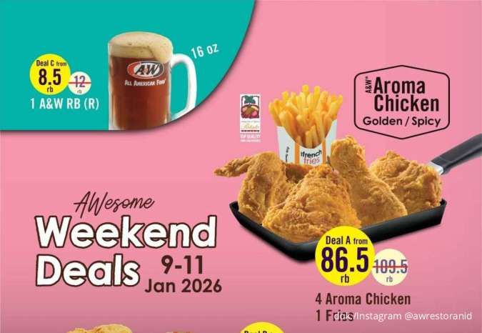 Promo A&W Weekend Deals 9–11 Januari, Paket Aroma Chicken & Cheeseburger Gratis