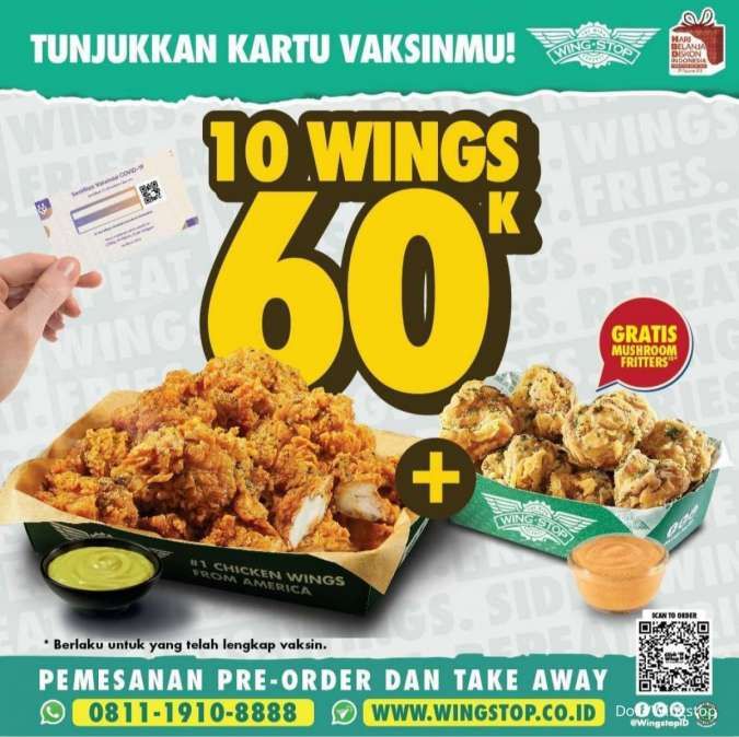 Promo Wingstop Agustus 2021, Beli 10 Ayam Gratis Mushroom Bagi yang Sudah Vaksinasi