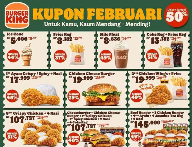 SEL-Promo Kupon Februari BK: Jajan Hemat Diskon sampai 50%, Menu Favorit Lebih Murah!