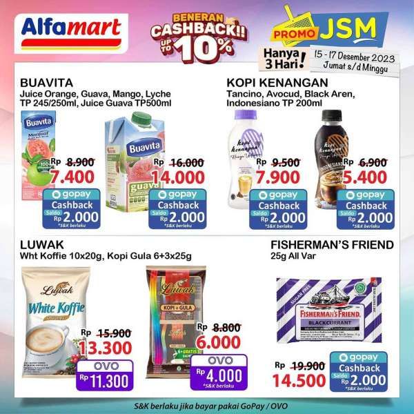 Promo JSM Alfamart Terbaru Cashback 10% 15-17 Desember 2023