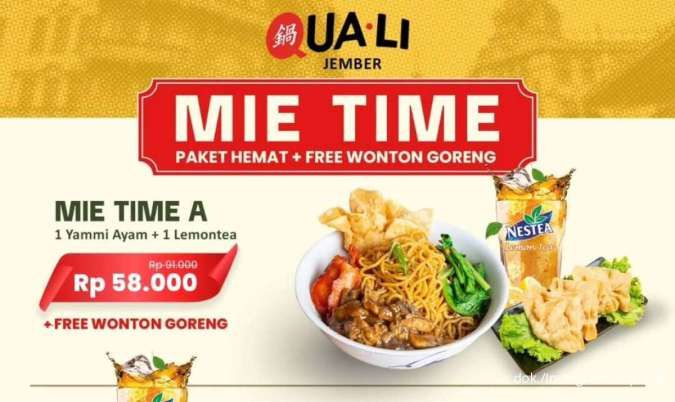 Promo Quali Mie Time sampai 31 Juli, Paket Mie + Minum + Free Wonton Mulai Rp 51.000