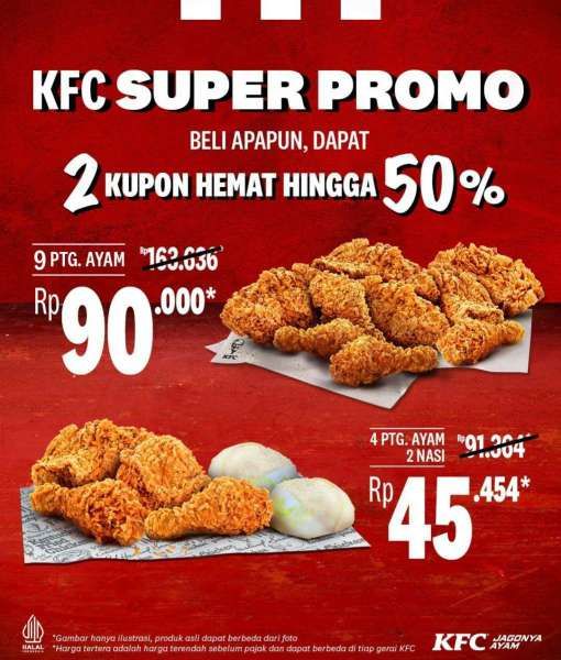 Promo KFC Terbaru 2 Kupon Super Promo Hemat hingga 50%